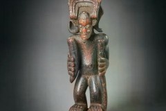 Royal Ancestral Chibinda Ilunga Tshokwe Figure Mid to late 19th century Ancient wood, brass or copper tacks 15 x 5 x 4 in