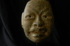 Olmec: serpentine mask, pre-classic circa 1500-1200 period possible from the region of Rio Coatzacoalcos, San Lorenzo, Mexico. Measurements 22cm x 18cm