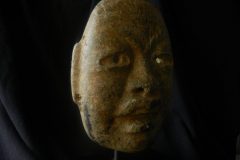 Olmec: serpentine mask, pre-classic circa 1500-1200 period possible from the region of Rio Coatzacoalcos, San Lorenzo, Mexico. Measurements 22cm x 18cm