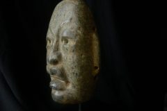 Olmec: serpentine mask, pre-classic circa 1500-1200 period possible from the region of Rio Coatzacoalcos, San Lorenzo, Mexico. Measurements 22cm x 18cm