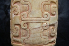 “Mayan: Alabaster or Marble tripod vase” with traces of red cinnabar, from the region of Ulua Valley, Honduras, Central America; style possibly from the area of Travesea, Mantecales. Height 20cm. post classic period circa 900-1200 A.D.