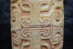 “Mayan: Alabaster or Marble tripod vase” with traces of red cinnabar, from the region of Ulua Valley, Honduras, Central America; style possibly from the area of Travesea, Mantecales. Height 20cm. post classic period circa 900-1200 A.D.